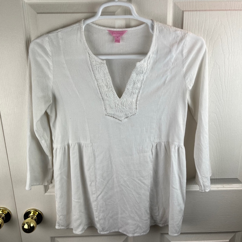 Lilly Pulitzer Lyndsey Tunic Top Embroidered White Size XS